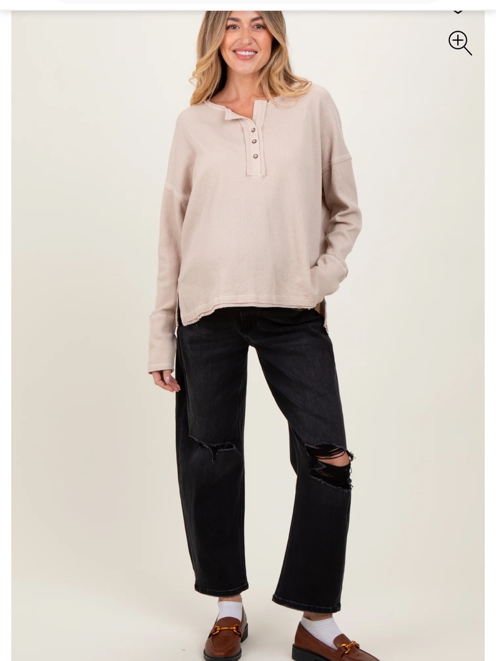 PinkBlush Black Distressed Open Knee Cropped Maternity Barrel Jeans